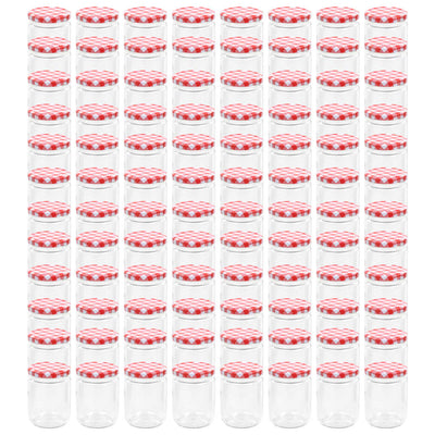 Lasiset hillopurkit valkopunaisilla kansilla 96 kpl 230 ml