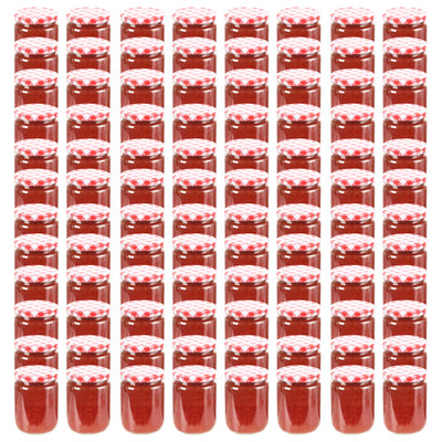 Lasiset hillopurkit valkopunaisilla kansilla 96 kpl 230 ml