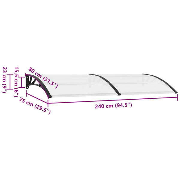 Musta ja läpinäkyvä ovikatos Morgovan 240x75cm (pc)