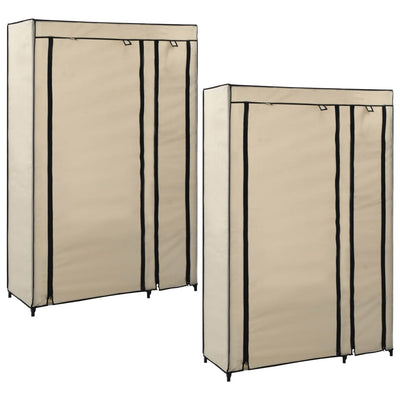 Kokoontaitettavat vaatekaapit 2 kpl kerma 110x45x175 cm kangas