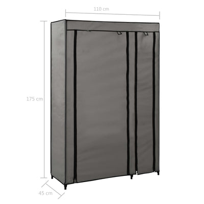 Kokoontaitettavat vaatekaapit 2 kpl harmaa 110x45x175 cm kangas