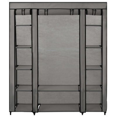 Vaatekaappi lokeroilla ja tangoilla kangas 150x45x176 cm harmaa