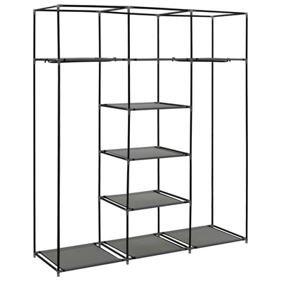 Harmaa vaatekaappi lokeroilla ja tangoilla kangas Jadyn 150x45x175cm