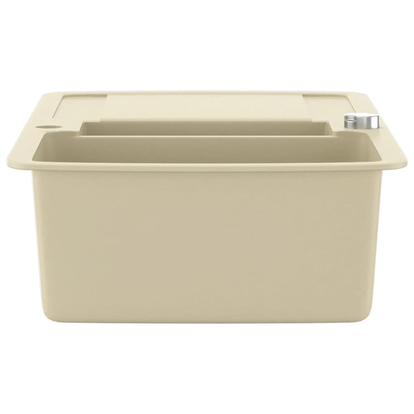 Beige graniitista valmistettu tuplapesuallas keittiöön