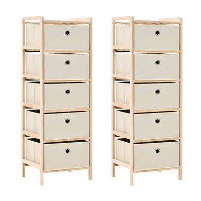 Säilytystelineet 5 kangaskorilla 2 kpl setripuu beige