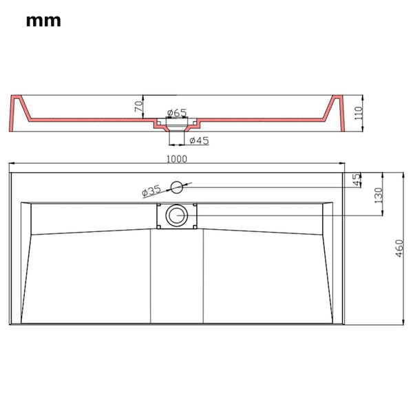 Valkoinen pesuallas Ettore 100x46x11cm (mineraali-/marmorivalu)