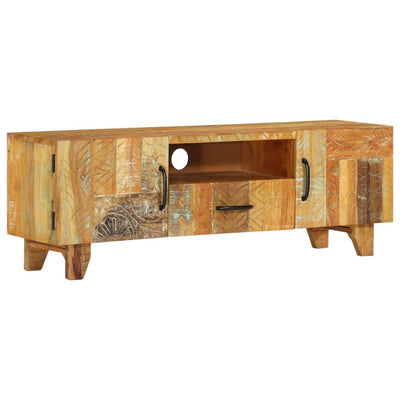 Käsin veistetty TV-taso 120x30x40 cm kierrätetty puu