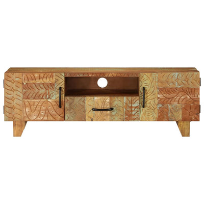 Käsin veistetty TV-taso 120x30x40 cm kierrätetty puu