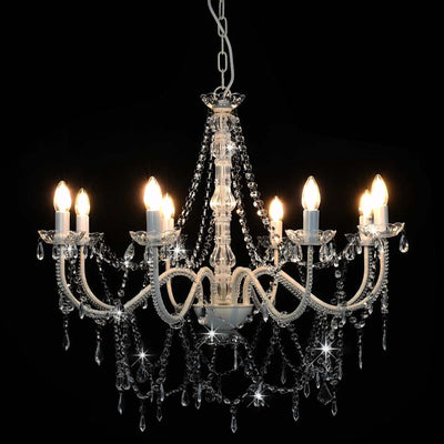 Valkoinen kattokruunu helmillä Cllaudiu (8 x e14 polttimot)