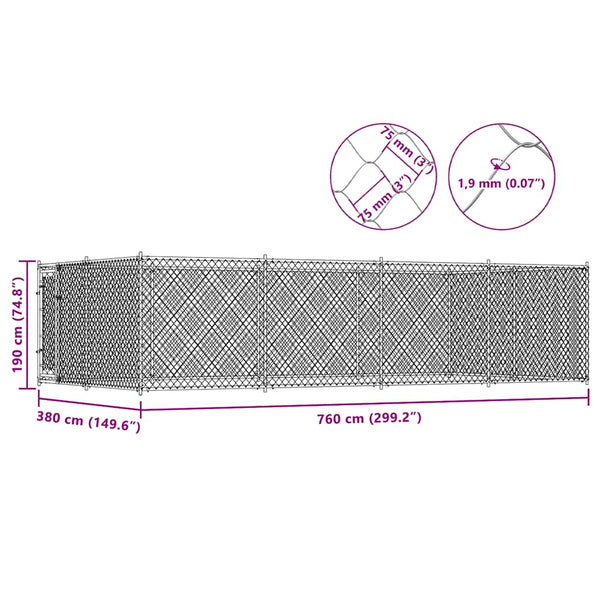 Koiran ulkohäkki 7,6x3,8x1,9 m
