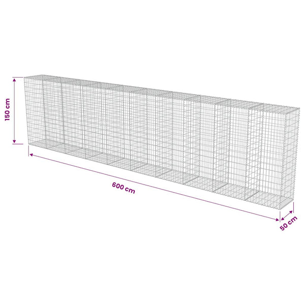 Gabion-kivikori kansilla galvanoitu teräs 600x50x150 cm