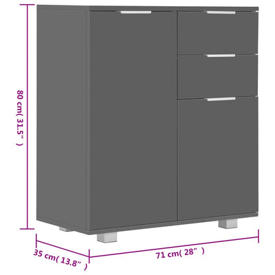 Senkki korkeakiiltoinen harmaa 71x35x80 cm lastulevy