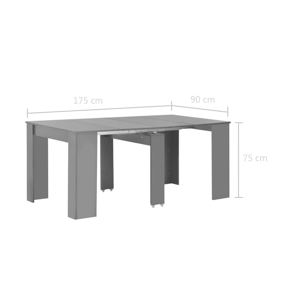 Jatkettava ruokapöytä korkeakiilto harmaa 175x90x75 cm