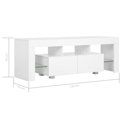 TV-taso LED-valoilla korkeakiilto valkoinen 130x35x45 cm
