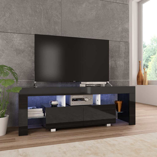 TV-taso LED-valoilla korkeakiilto musta 130x35x45 cm