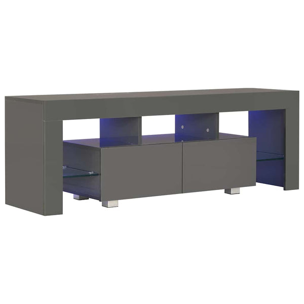 TV-taso LED-valoilla korkeakiilto harmaa 130x35x45 cm