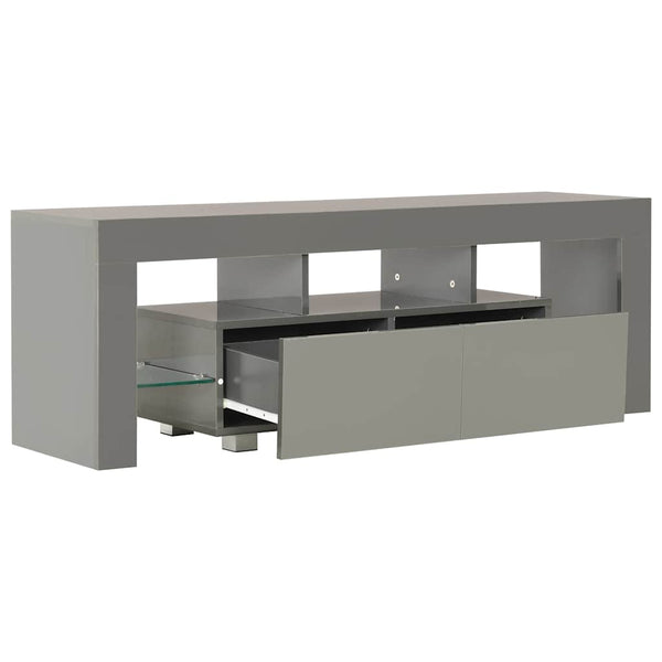 TV-taso LED-valoilla korkeakiilto harmaa 130x35x45 cm