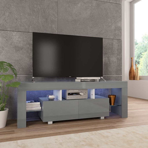 TV-taso LED-valoilla korkeakiilto harmaa 130x35x45 cm
