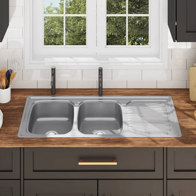 Ruostumaton teräs keittiön tiskiallas siivilällä ja hajulukolla Ewalde