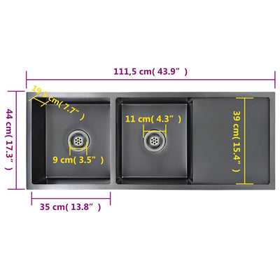 Musta käsintehty keittiön tiskiallas Nilofer (ruostumaton teräs)