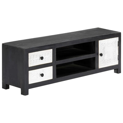 Käsin veistetty TV-taso harmaa/valk 120x30x40 cm täysi mangopuu