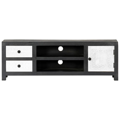 Käsin veistetty TV-taso harmaa/valk 120x30x40 cm täysi mangopuu