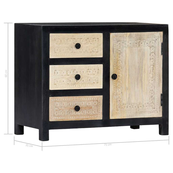 Käsin veistetty sivukaappi harmaa 75x35x60 cm täysi mangopuu