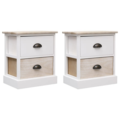 Valkoinen ja luonnollinen yöpöydät Kwame 38x28x45cm (2kpl keisaripuu)