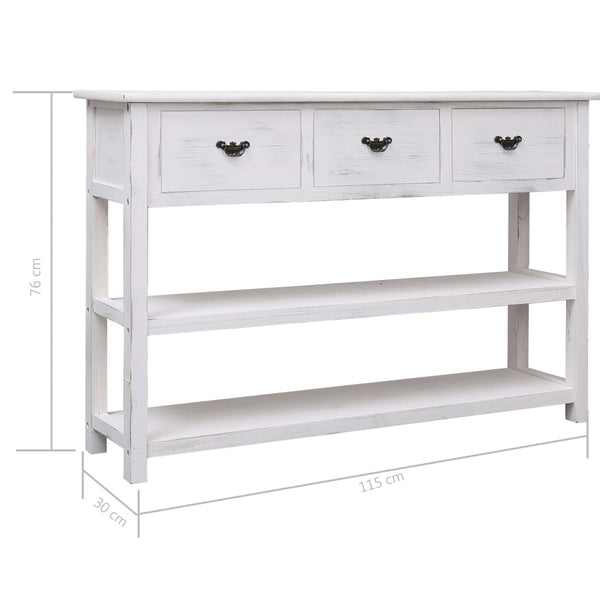 Sivupöytä antiikkityylinen valkoinen 115x30x76 cm puu