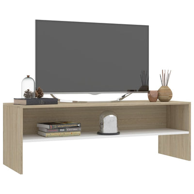 TV-taso valkoinen ja Sonoma tammi 120x40x40 cm lastulevy