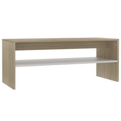 Sohvapöytä valkoinen ja Sonoma-tammi 100x40x40 cm lastulevy