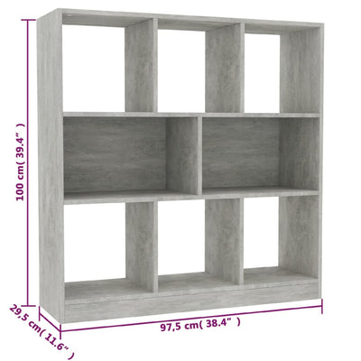 Kirjahylly betoninharmaa 97,5x29,5x100 cm tekninen puu