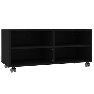 TV-taso rullapyörillä musta 90x35x35 cm tekninen puu