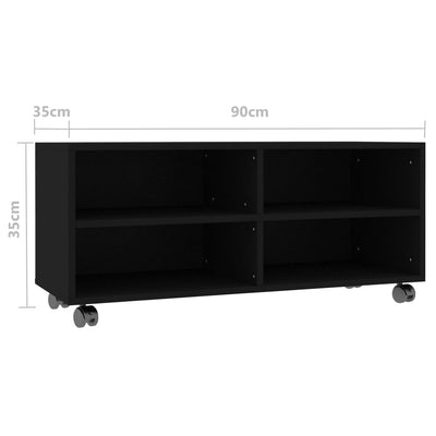 TV-taso rullapyörillä musta 90x35x35 cm tekninen puu