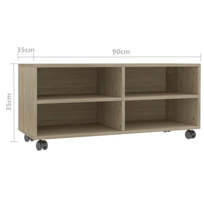 TV-taso rullapyörillä Sonoma-tammi 90x35x35 cm tekninen puu