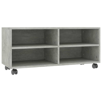 TV-taso rullapyörillä betoninharmaa 90x35x35 cm tekninen puu