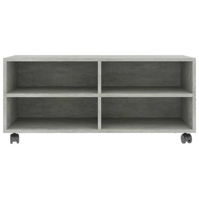 TV-taso rullapyörillä betoninharmaa 90x35x35 cm tekninen puu