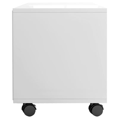 TV-taso rullapyörillä korkeakiilto valk. 90x35x35 cm lastulevy