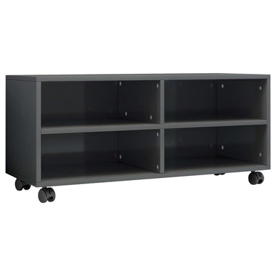 TV-taso rullapyörillä korkeakiilto harmaa 90x35x35 cm lastulevy