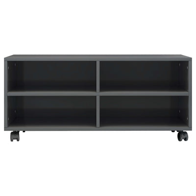 TV-taso rullapyörillä korkeakiilto harmaa 90x35x35 cm lastulevy