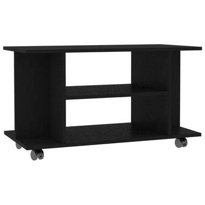TV-taso rullapyörillä musta 80x40x45 cm tekninen puu