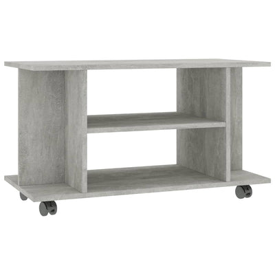 TV-taso rullapyörillä betoninharmaa 80x40x45 cm tekninen puu