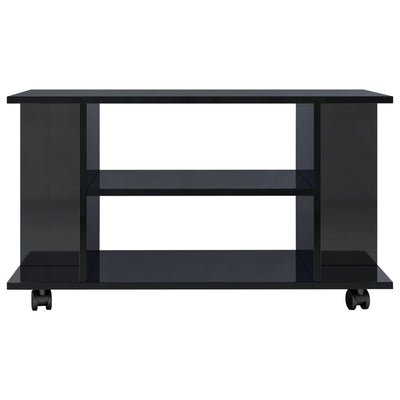 TV-taso rullapyörillä korkeakiilto musta 80x40x40 cm lastulevy