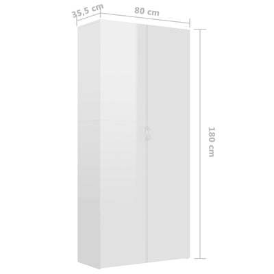 Kenkäkaappi korkeakiilto valkoinen 80x35,5x180 cm tekninen puu