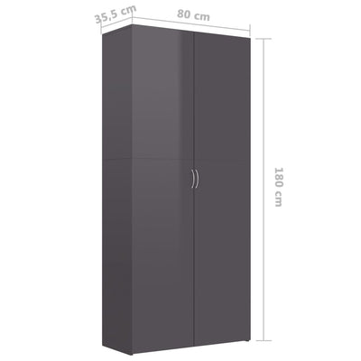 Kenkäkaappi korkeakiilto harmaa 80x35,5x180 cm lastulevy