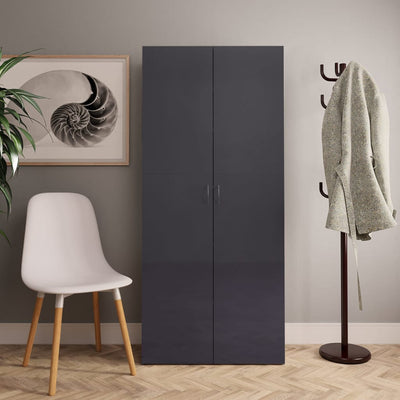 Kenkäkaappi korkeakiilto harmaa 80x35,5x180 cm lastulevy