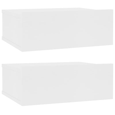 Kelluvat yöpöydät 2 kpl valkoinen 40x30x15 cm tekninen puu