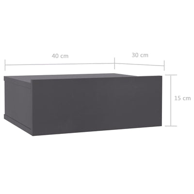 Kelluvat yöpöydät 2 kpl harmaa 40x30x15 cm tekninen puu