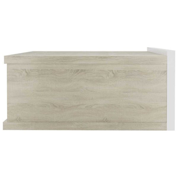 Kelluvat yöpöydät 2 kpl valk./tammi 40x30x15cm tekninen puu