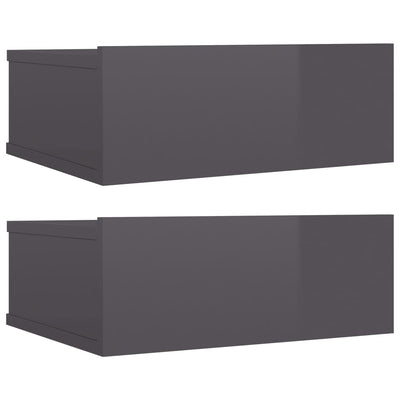 Kelluvat yöpöydät 2 kpl harmaa 40x30x15 cm tekninen puu